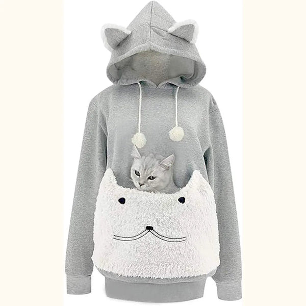 Warm Thick Fleece Unisex Hoodie Winter Breathable Streetwear Pullover With Pet Carrier Pocket For Small Dog Cat Men Women