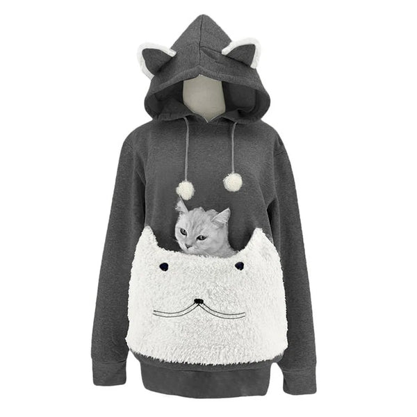 Warm Thick Fleece Unisex Hoodie Winter Breathable Streetwear Pullover With Pet Carrier Pocket For Small Dog Cat Men Women