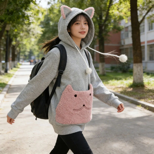 Warm Thick Fleece Unisex Hoodie Winter Breathable Streetwear Pullover With Pet Carrier Pocket For Small Dog Cat Men Women