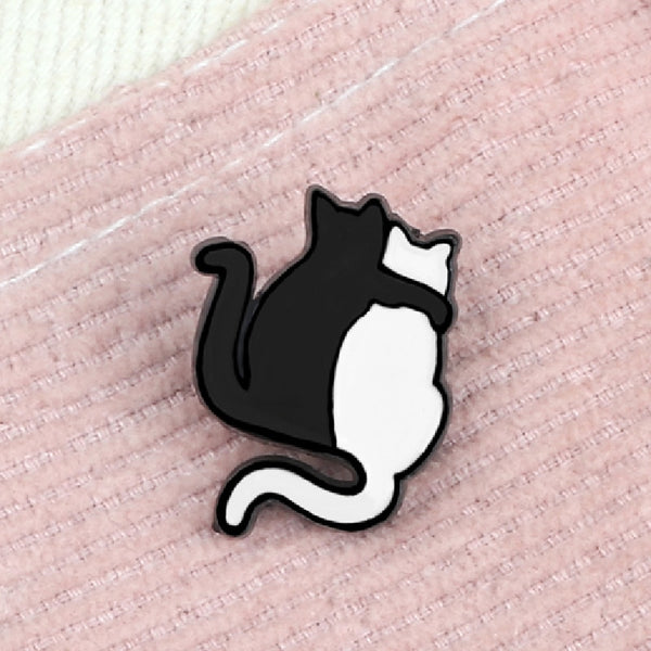 Hugging Black And White Cat Enamel Pin