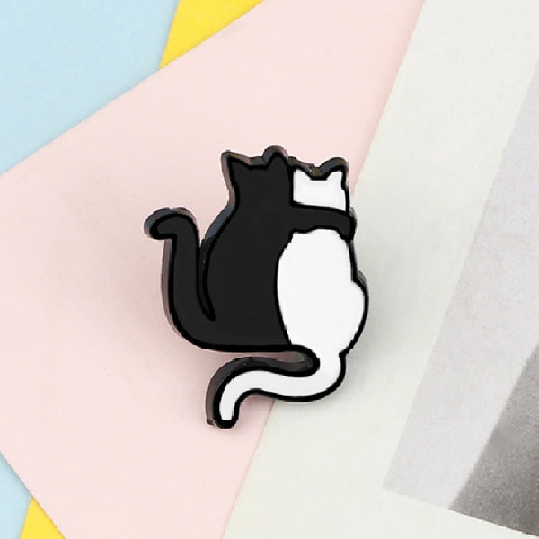 Hugging Black And White Cat Enamel Pin