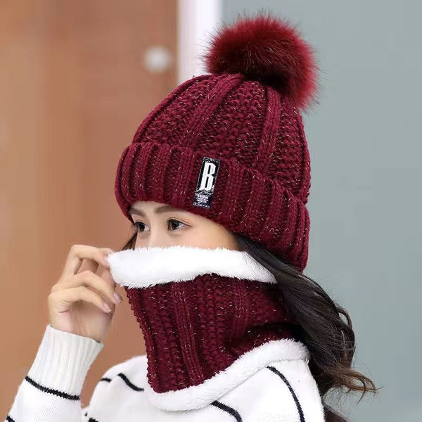 Wool Thick Knitted Beanie With Face Covering