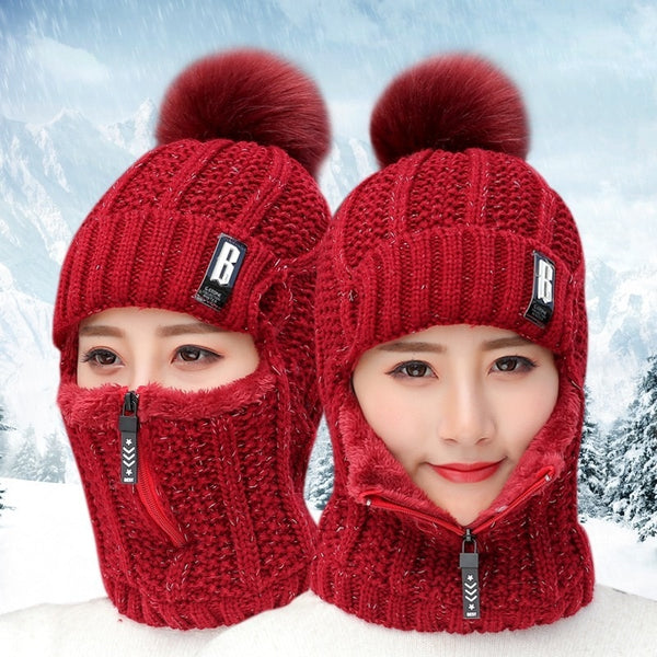 Wool Thick Knitted Beanie With Face Covering