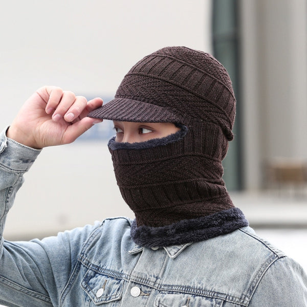 Wool Thick Knitted Beanie With Face Covering