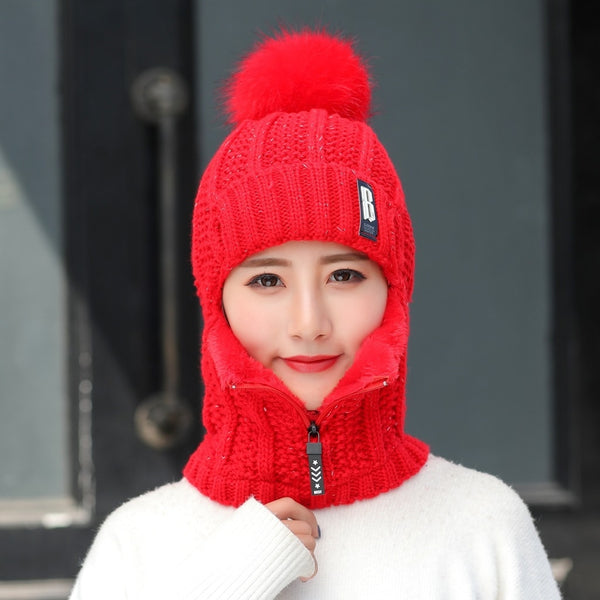 Wool Thick Knitted Beanie With Face Covering