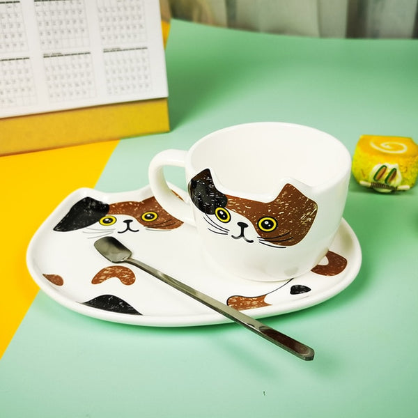 Ceramic Cat Mug Set With Tea Spoon